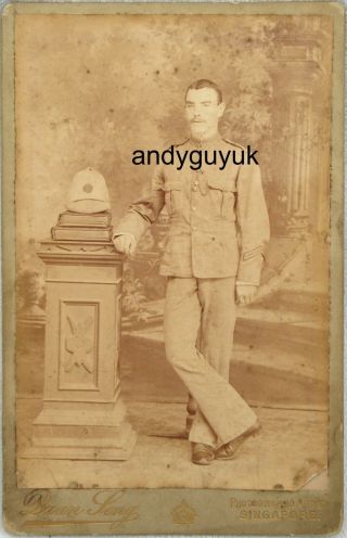 Cabinet Card Soldier By Quan Seng Singapore Antique Photo Victorian Album