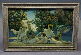 Vtg 11.  25 " Framed Maxfield Parrish Print The Lute Players © The House Of Art,  Ny