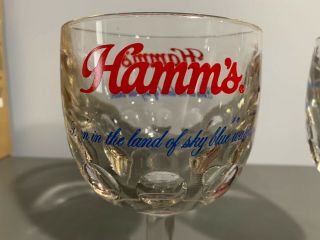 Two (2) Vintage Hamm ' s Beer Sky Blue Waters Goblet Dimple Glass Cup Stemware 2