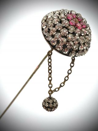 Antique Hatpin Sweet Pink Rhinestones Adorn Feminine Dangle.  Lovely Collectible