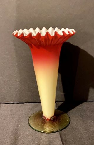 Antique England Amberina Mt Washington Trumpet Lily Art Glass Vase