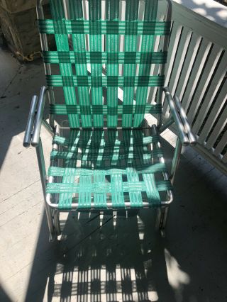 Vintage Folding Aluminum Rockingchair Webbed Lawn Chair Green Aluminum Arms