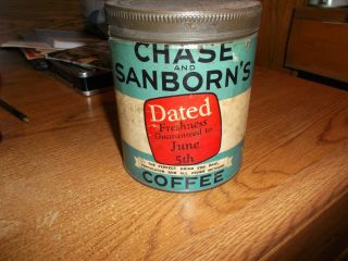 Vintage Chase & Sanborn Seal Brand Tin Coffee Can Embossed Lid Paper Label C1933