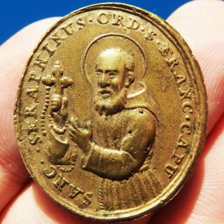 ANTIQUE 18TH CENTURY FRANCISCAN MEDAL ST FRANCIS & ST SERAPHIN RELIGIOUS PENDANT 3