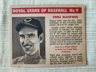 Vintage 1950 Royal Stars Of Baseball 9 Ewell Blackwell Cincinnati Reds