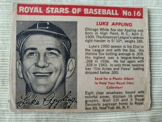 Vintage 1950 Royal Stars Of Baseball 16 Luke Appling Chicago White Sox