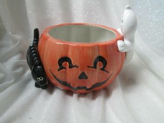 Vintage Fitz & Floyd Halloween Jack O Lantern Ceramic Candy Bowl 1987