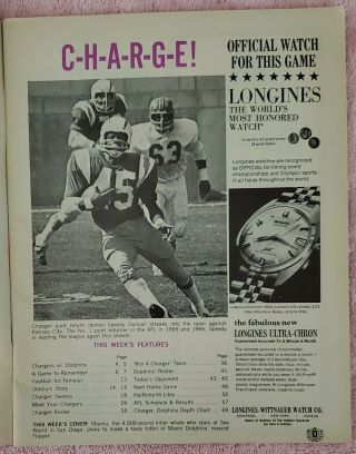 1967 AFL Football Program San Diego Chargers vs Miami Dolphins San Diego Stadium 2