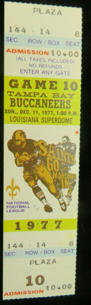Dec.  11,  1977 Tampa Bay Buccaneers Vs.  Saints Stub Ticket