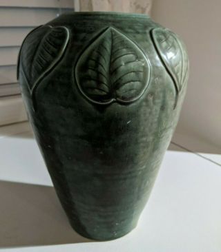 Vintage Mid - Century Pottery Ceramic Vase Embossed Leaf Leaves Stoneware