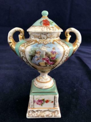 Fine Antique Dresden Royal Coburg Porcelain Hand Painted Lidded Vase.  2.