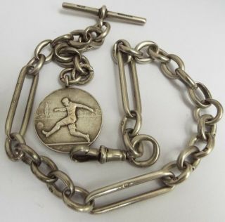 Large Heavy English Antique 1910 Solid Sterling Silver Albert Watch Chain