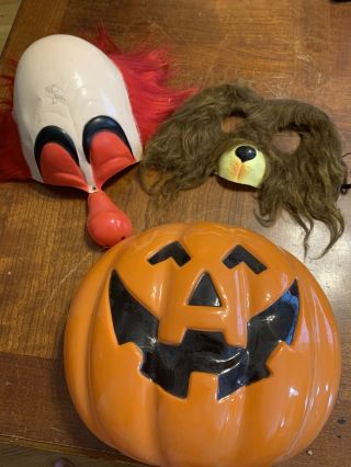 Vtg Halloween Mask Lot; Clown Topstone,  Bear,  Pumpkin