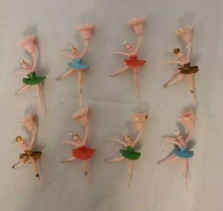 8 Vintage Ballerina Candle Holder Cake Toppers In Assorted Colors