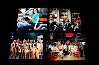 4 Sexy Vtg Hooters Calendar Girls Motorcycle Bikini Contest 8 " X 10 " Photo