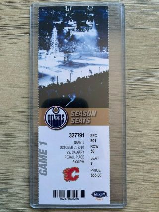 2010 Edmonton Oilers Vs Flames Official Ticket Stub 10/7 Taylor Hall Debut Game