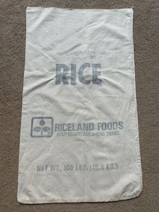 Vintage Riceland Foods 100 Lb Rice Feed Bag Sack Cloth Canvas Stuttgart Ar