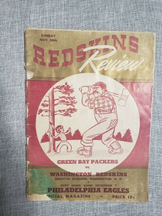 Vintage 1941 Redskins Review Game Day Program Green Bay Packers Vs Redskins