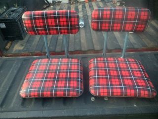 2 Vintage Red Checkered Folding Stadium Bleacher Padded Seat Chairs
