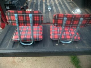 2 Vintage Red CHECKERED Folding Stadium Bleacher Padded Seat Chairs 2