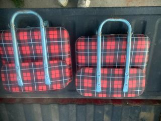2 Vintage Red CHECKERED Folding Stadium Bleacher Padded Seat Chairs 3