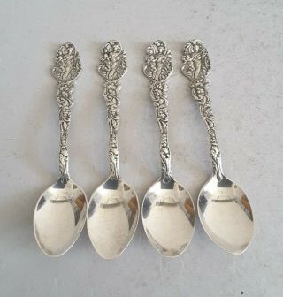 Pretty Set 4 Ant.  American Solid Sterling Silver Tea Spoons.  Gorham C.  1900.