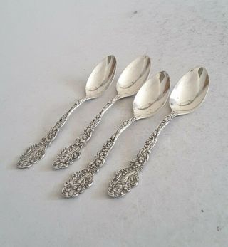 PRETTY SET 4 ANT.  AMERICAN SOLID STERLING SILVER TEA SPOONS.  GORHAM c.  1900. 3