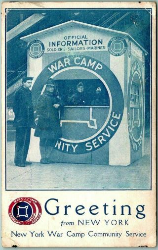 Vintage 1910s Wwi Patriotic Postcard York War Camp Community Service