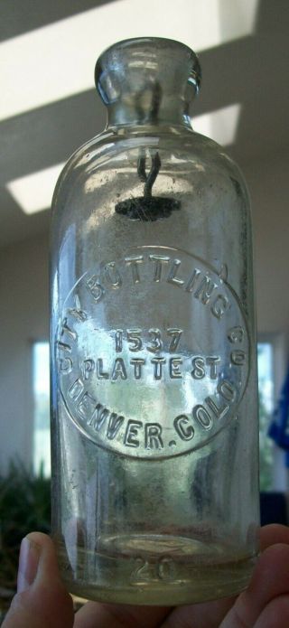 Vintage City Bottling Co.  Denver Colorado Blob Top Hutch Soda Bottle