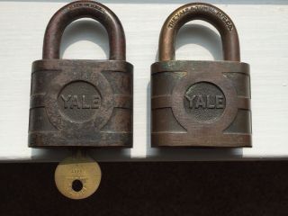 Vintage Yale Pin Tumbler Brass Padlock Set - Lock Made In Usa W/key
