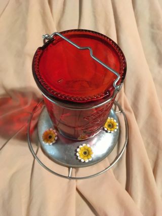 Perky - Pet Vintage Look Mason Jar Red Glass Hummingbird Feeder