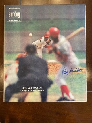 1967 St.  Louis Globe Democrat Cardinals Ray Washburn Autographed Signed