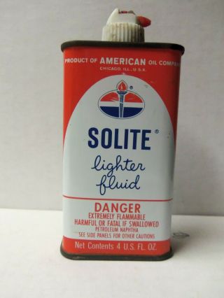 Vintage Amoco American Oil Solite Lighter Fluid 4 Oz Tin Bottle/can