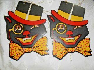 Vintage Set Of 2 Luhrs Cat With Top Hat & Monocle Die - Cut Halloween Decoration