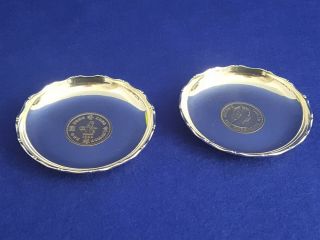 Elegant Pr Sterling Silver Petit Fours Dishes W Silver Hong Kong $1 Coins 112g