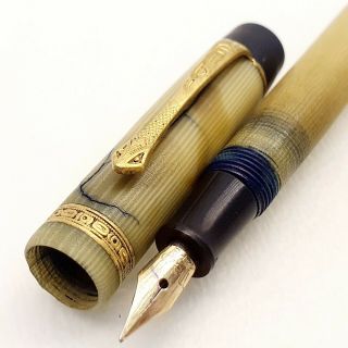 Antique Melbi Gold Nib Celluloid Sack Filler Fountain Pen W Snake Clips 1930 