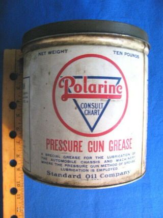 Vintage,  Empty 10,  Polarine Pressure Gun Grease Can,  Standard Oil Of Indiana