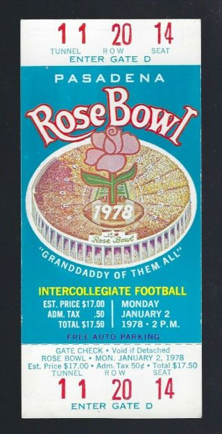 Vintage 1978 Ncaa Rose Bowl Football Ticket Huskies V Michigan Wolverines
