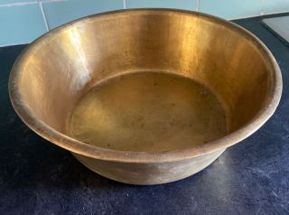Large Antique Vintage Round Brass Basin Bowl Handmade Diameter 38.  5 Cm