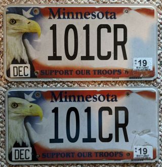 Minnesota License Plate Optional Issue Support Our Troops Eagle Pair