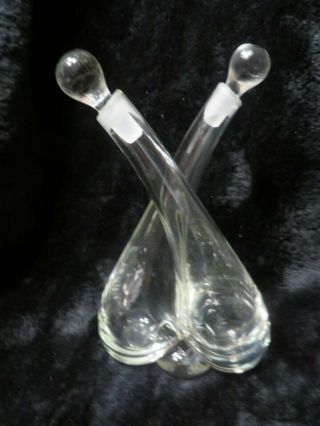 Vintage Double Neck Oil & Vinegar Glass Cruet Set With Stoppers