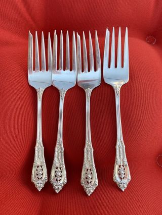 4 Wallace Rose Point Sterling Silver Salad Forks.