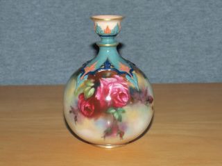 Antique Royal Worcester Porcelain James Hadley Vase - Hand Painted Roses - 1905