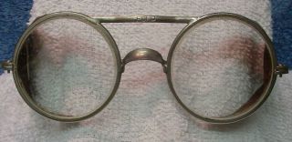 Vintage Willson Ford Motorcycle Safety Glasses / Goggles W/ Leather Side Shields