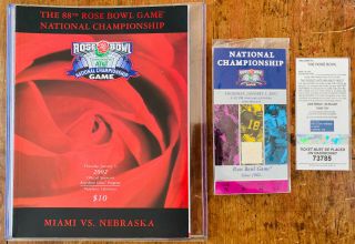 2002 Rose Bowl National Championship Game Program & Ticket Stub Miami V Neb