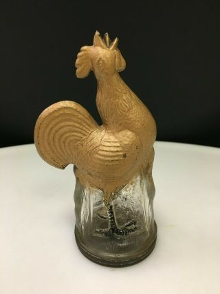 Antique C.  1920s Crowing Rooster Victory Glass Candy Container