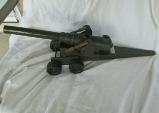 Vintage Big Bang Cannon Cast Iron Metal Rubber Tires 24 Inch Overall Incomplete
