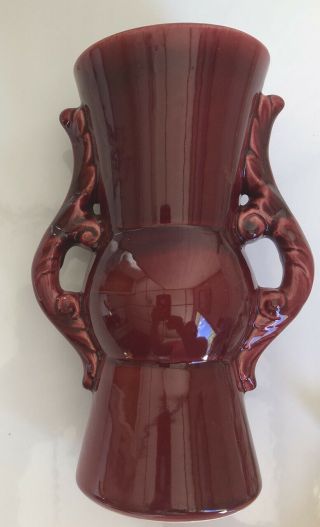Red Wing Usa Vase 1353 Ruby Red Color Vintage 7.  5 Scroll Handles