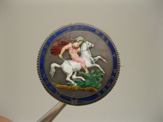 Antique Georgian Silver & Enamel " George The Dragon Slayer " 1820 Coin Pin Brooch