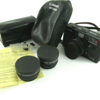 Canon Af35m Sure Shot Camera Auxiliary Lens Set Kalimar Haze Black Case Vintage